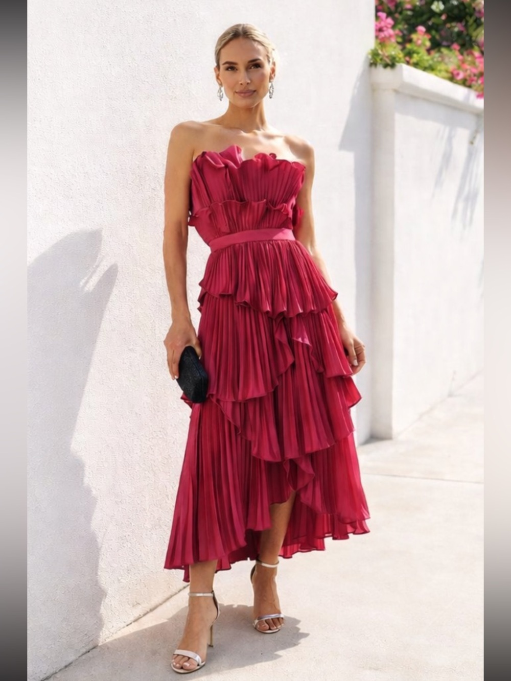 NWT Amur Judah Scallop Pleated Midi Dress in Berry Blush Size 6